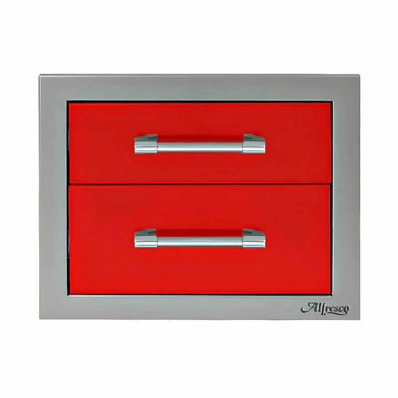 Alfresco 17-Inch Stainless Steel Soft-Close Double Drawer-Carmine Red