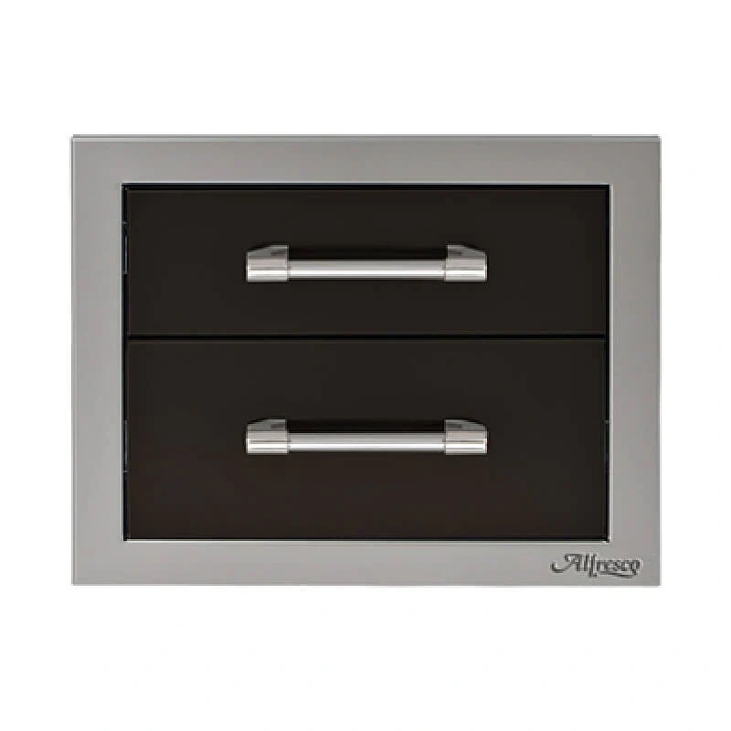 Alfresco 17-Inch Stainless Steel Soft-Close Double Drawer-Jet Black Gloss