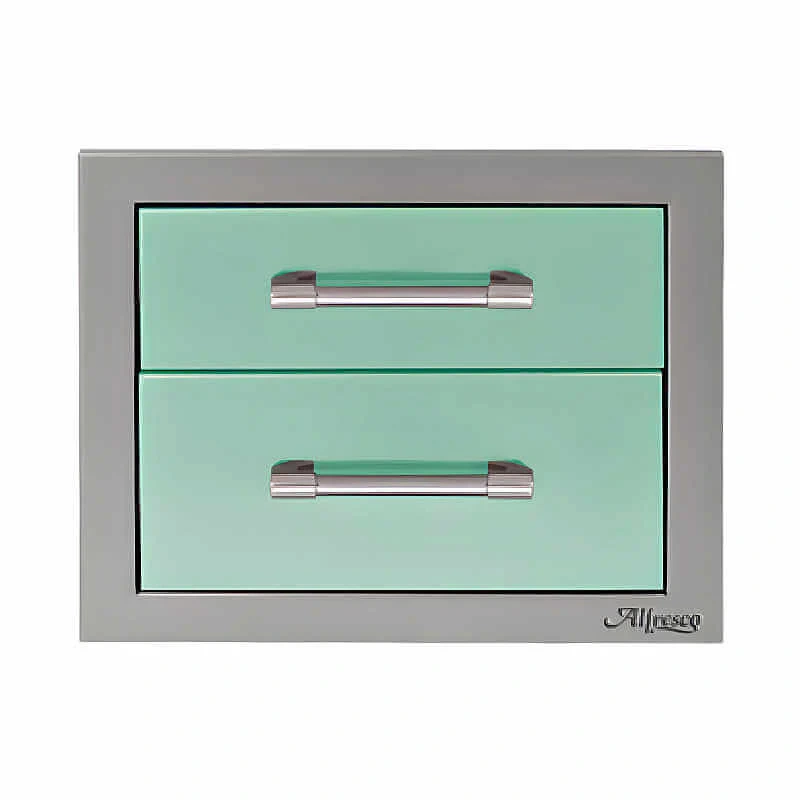 Alfresco 17-Inch Stainless Steel Soft-Close Double Drawer-Light Green