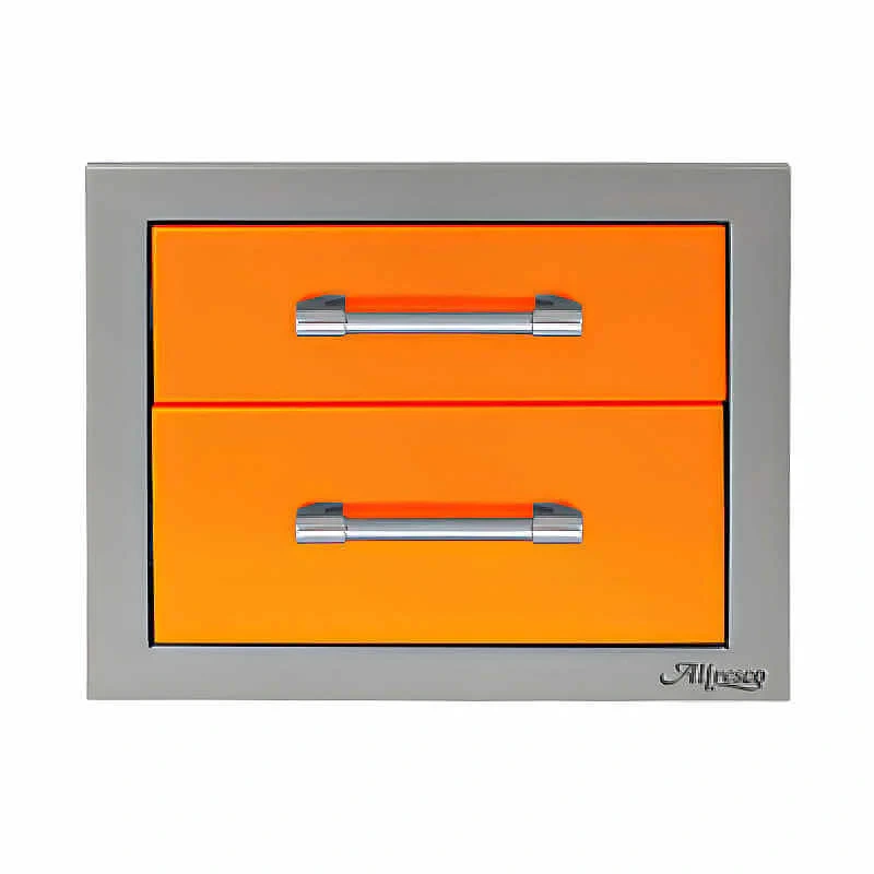 Alfresco 17-Inch Stainless Steel Soft-Close Double Drawer-Luminous Orange