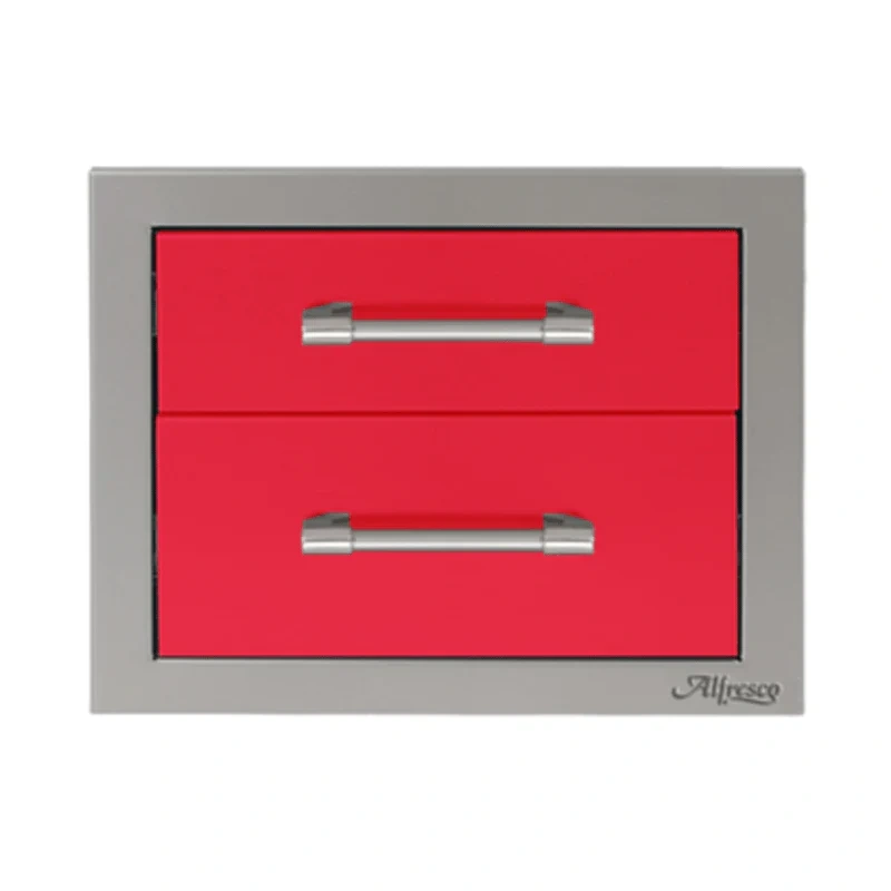 Alfresco 17-Inch Stainless Steel Soft-Close Double Drawer-Raspberry Red