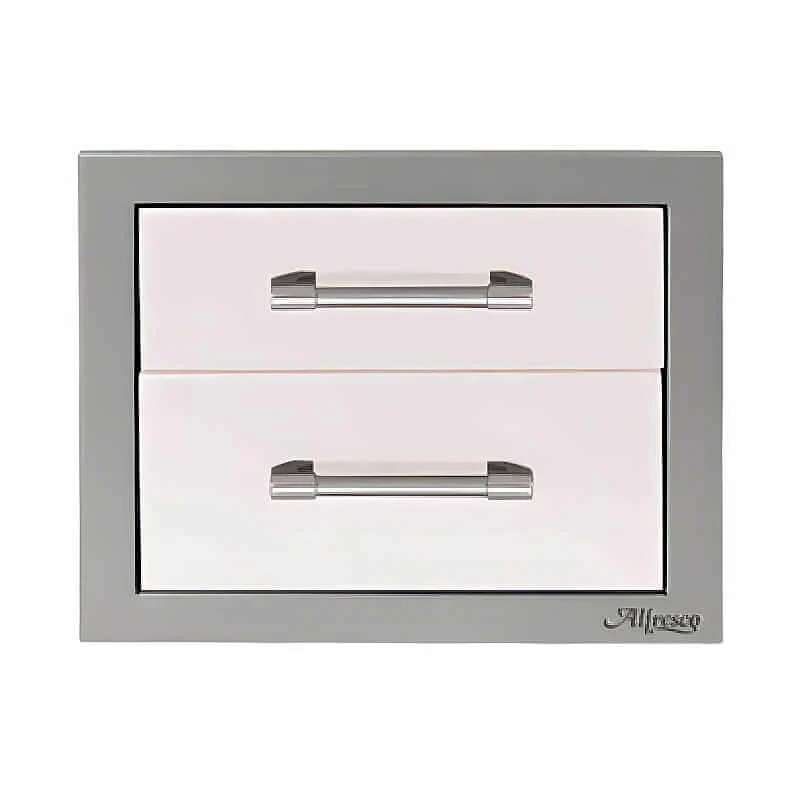 Alfresco 17-Inch Stainless Steel Soft-Close Double Drawer-Signal White Gloss