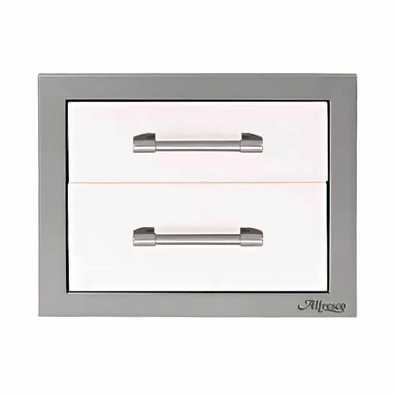 Alfresco 17-Inch Stainless Steel Soft-Close Double Drawer-Signal White Matte