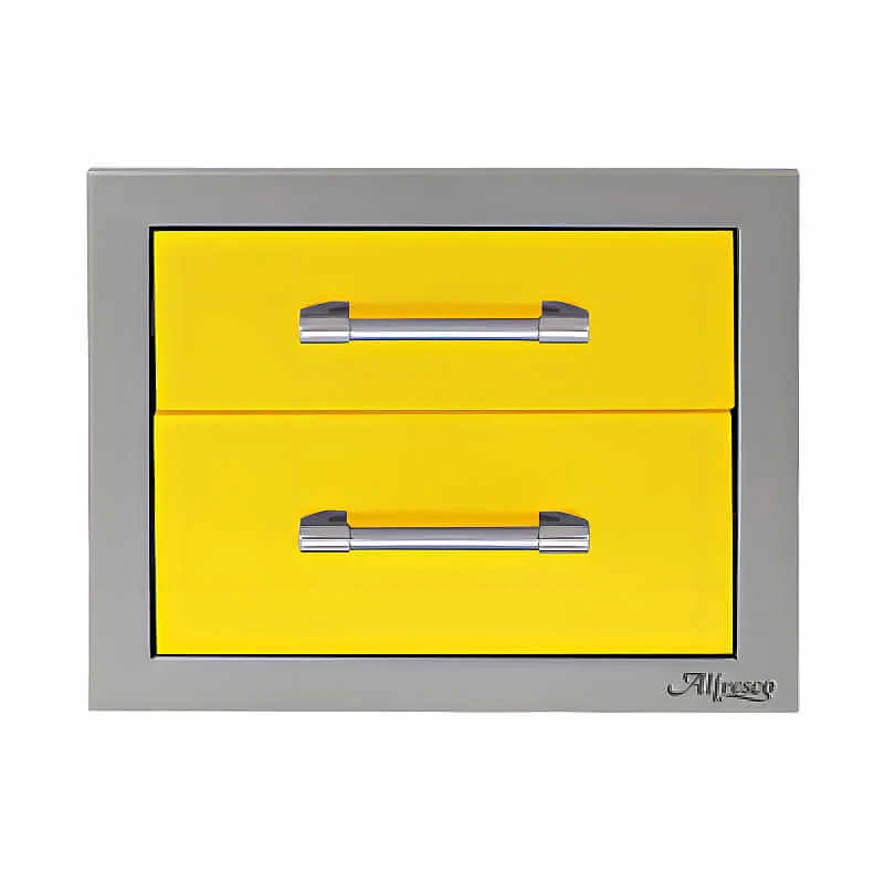 Alfresco 17-Inch Stainless Steel Soft-Close Double Drawer-Traffic Yellow