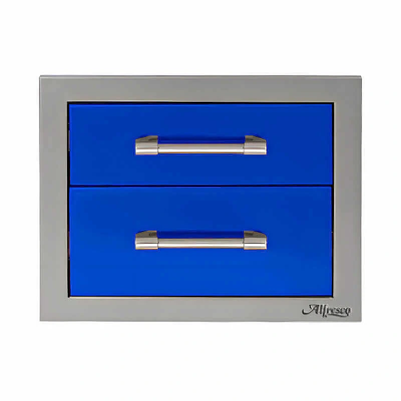 Alfresco 17-Inch Stainless Steel Soft-Close Double Drawer-Ultramarine Blue