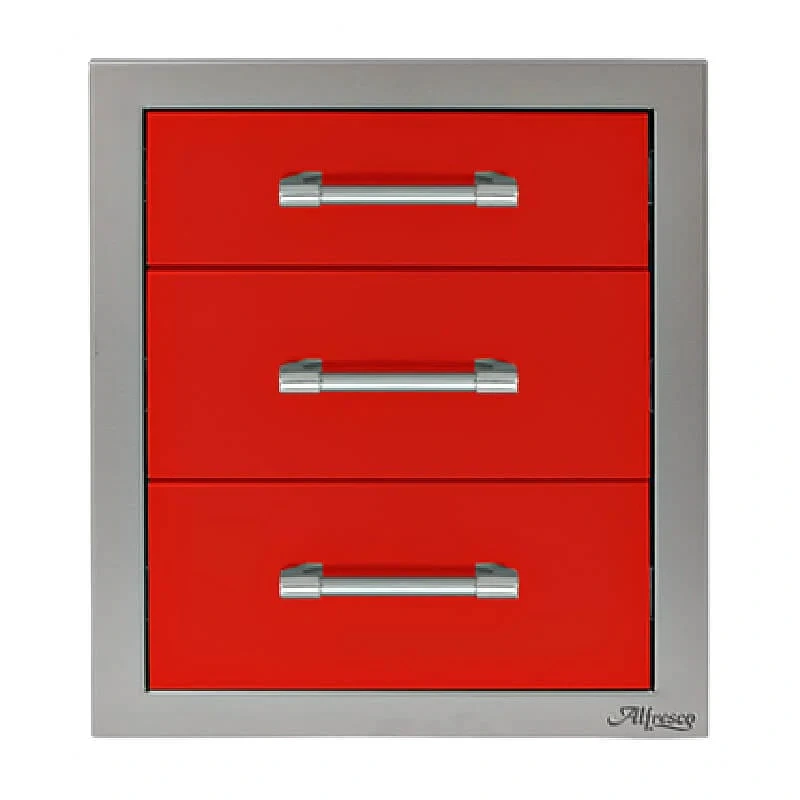 Alfresco 17-Inch Stainless Steel Soft-Close Triple Drawer-Carmine Red