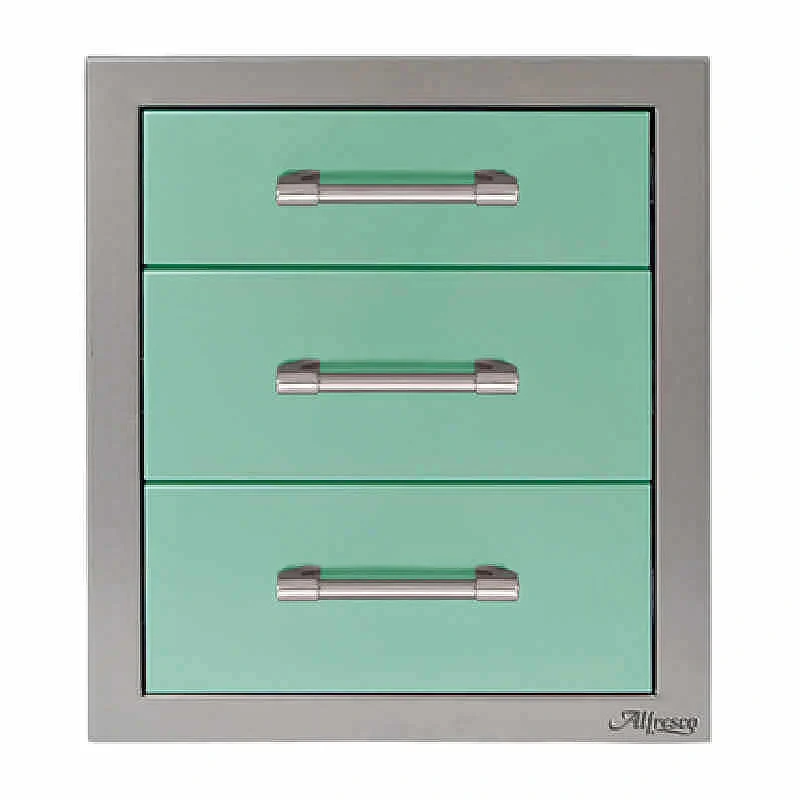 Alfresco 17-Inch Stainless Steel Soft-Close Triple Drawer-Light Green