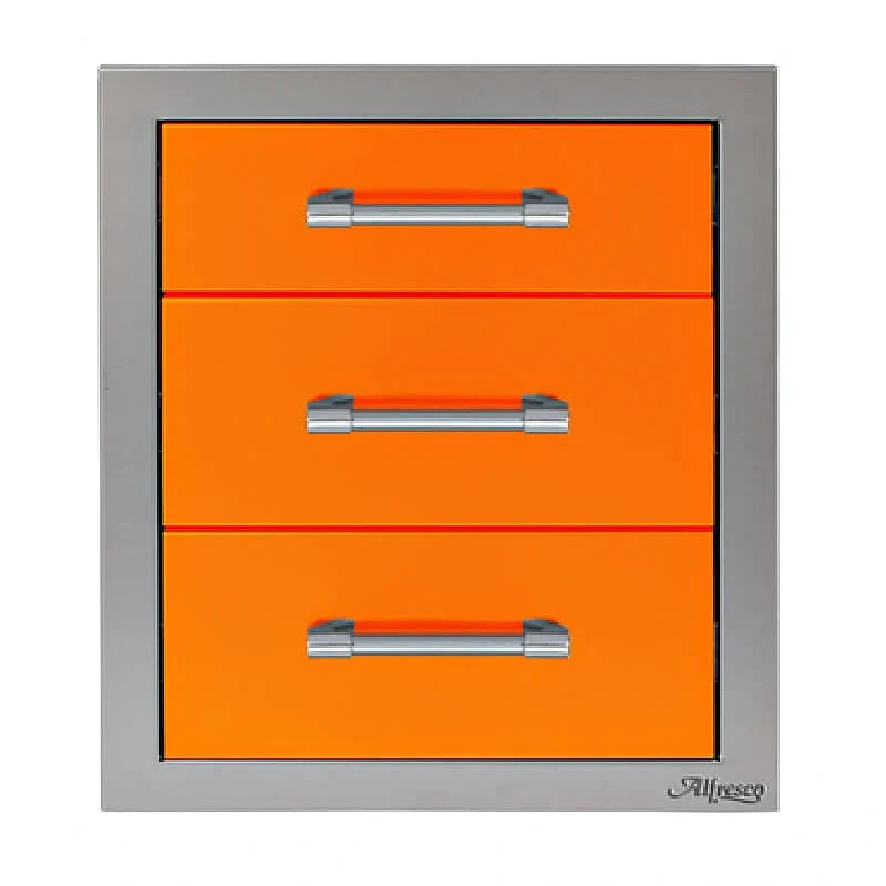 Alfresco 17-Inch Stainless Steel Soft-Close Triple Drawer-Luminous Orange