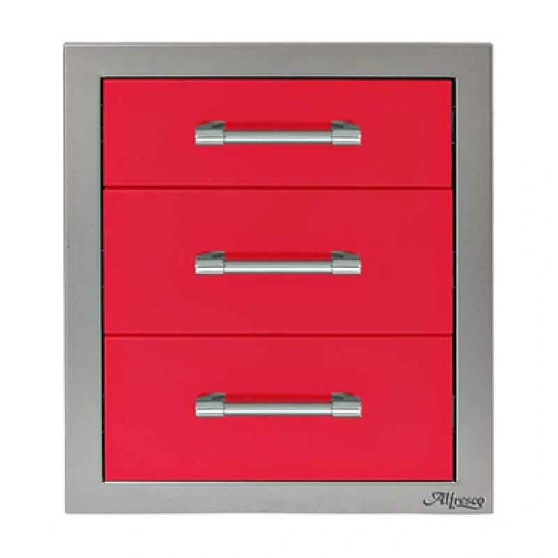 Alfresco 17-Inch Stainless Steel Soft-Close Triple Drawer-Raspberry Red