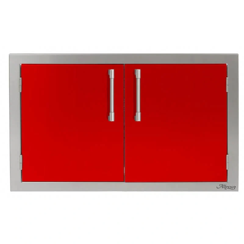 Alfresco 30 Inch Stainless Steel Double Access Door-Carmine Red