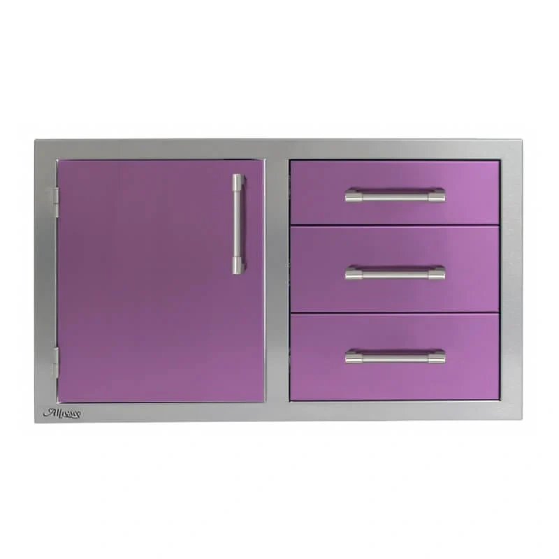 Alfresco 32-Inch Stainless Steel Soft-Close Door & Triple Drawer Combo-Blue Lilac