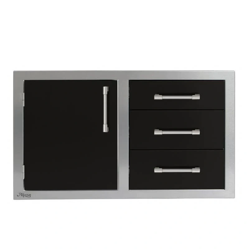 Alfresco 32-Inch Stainless Steel Soft-Close Door & Triple Drawer Combo-Jet Black Gloss