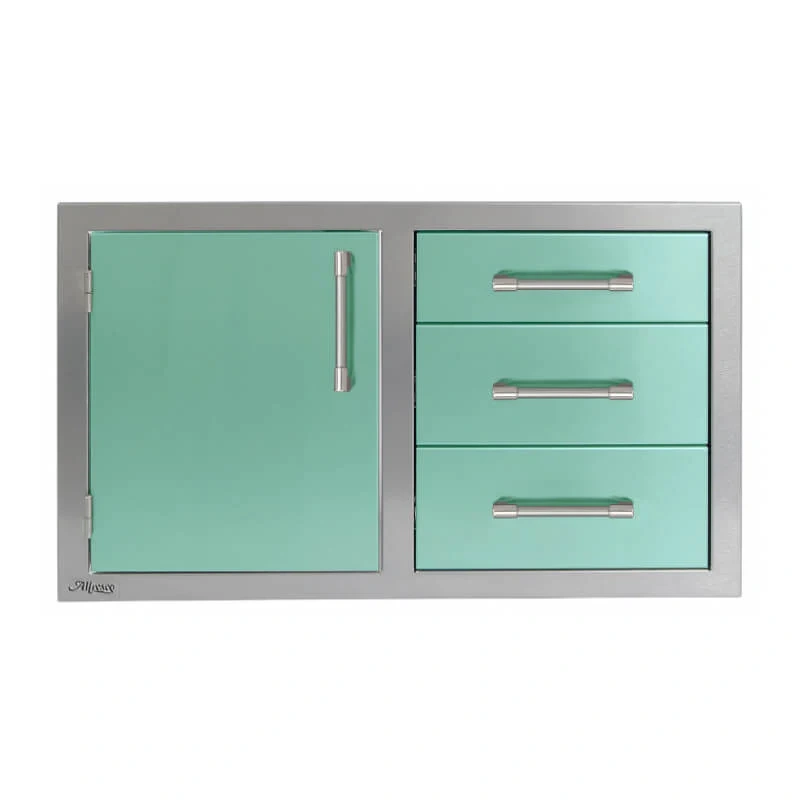 Alfresco 32-Inch Stainless Steel Soft-Close Door & Triple Drawer Combo-Light Green