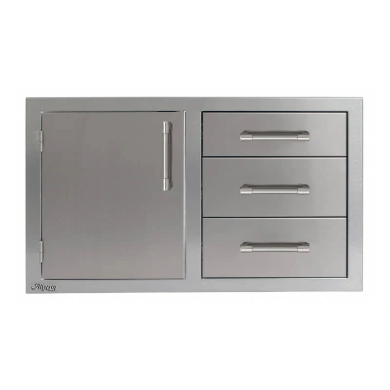 Alfresco 32-Inch Stainless Steel Soft-Close Door & Triple Drawer Combo-Signal Gray