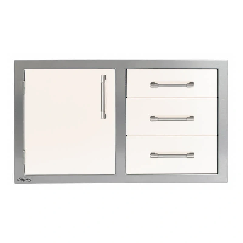 Alfresco 32-Inch Stainless Steel Soft-Close Door & Triple Drawer Combo-Signal White Gloss