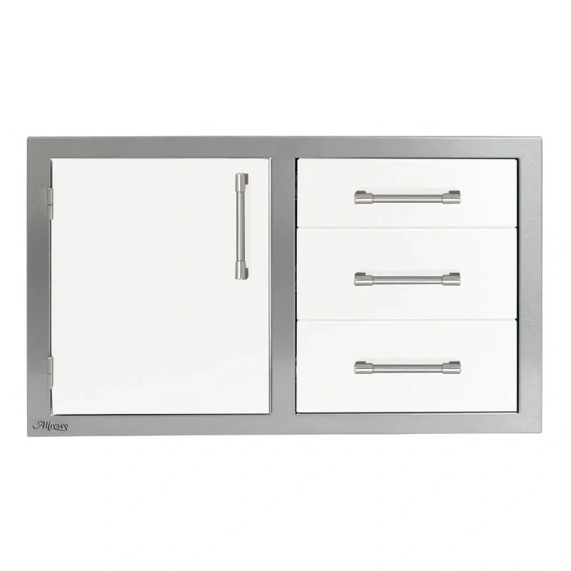 Alfresco 32-Inch Stainless Steel Soft-Close Door & Triple Drawer Combo-Signal White Matte