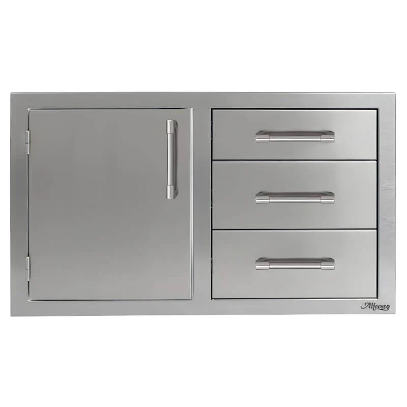 Alfresco 32-Inch Stainless Steel Soft-Close Door & Triple Drawer Combo-Stainless Steel