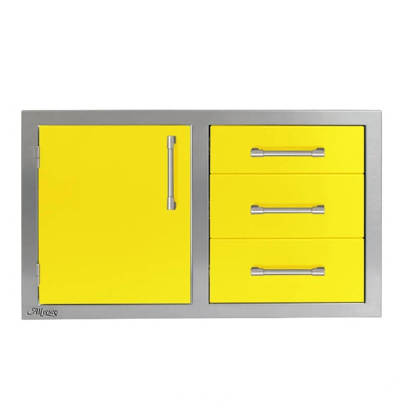 Alfresco 32-Inch Stainless Steel Soft-Close Door & Triple Drawer Combo-Traffic Yellow