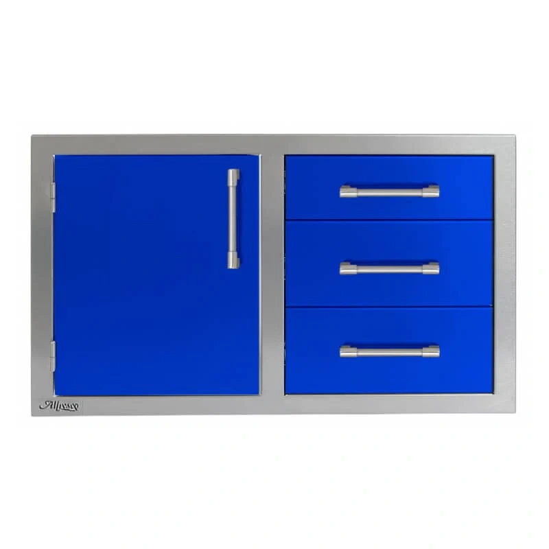 Alfresco 32-Inch Stainless Steel Soft-Close Door & Triple Drawer Combo-Ultramarine Blue